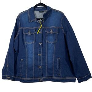 Esmara Women's Plus Size 20 Denim Jacket‎ Dark Wash Button Front Long Sleeve